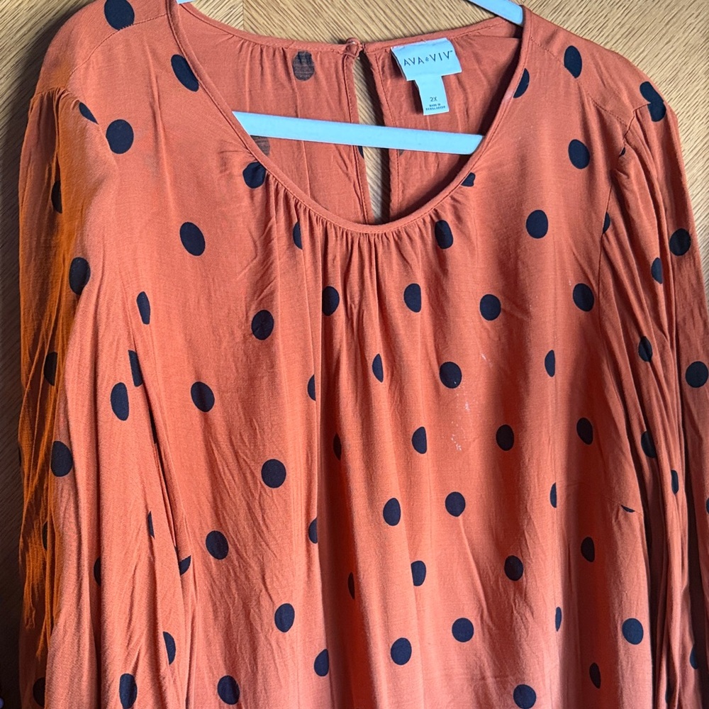 Ava & Viv Orange Polka Dot Midi Dress